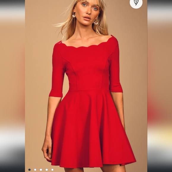Lulu's tip the scallops red scalloped skater dress size xs - Picture 2 of 15